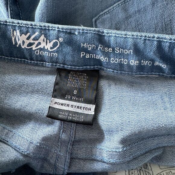 Mossimo SZ 8 Jean Shorts Button-Fly Frayed Hems Distressed Hi-Rise Stretch Blue - Picture 3 of 5